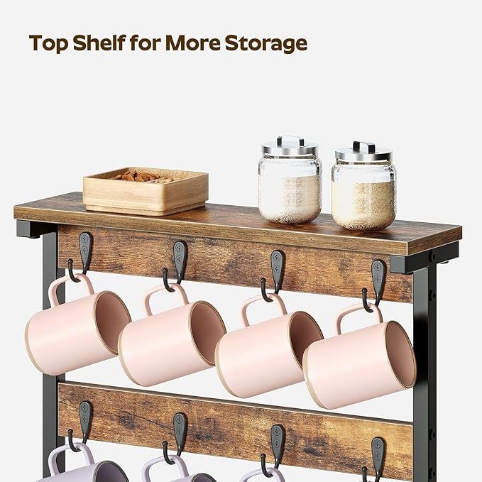 Double counter with 8 hooks and 2 open Mug Holder Rack