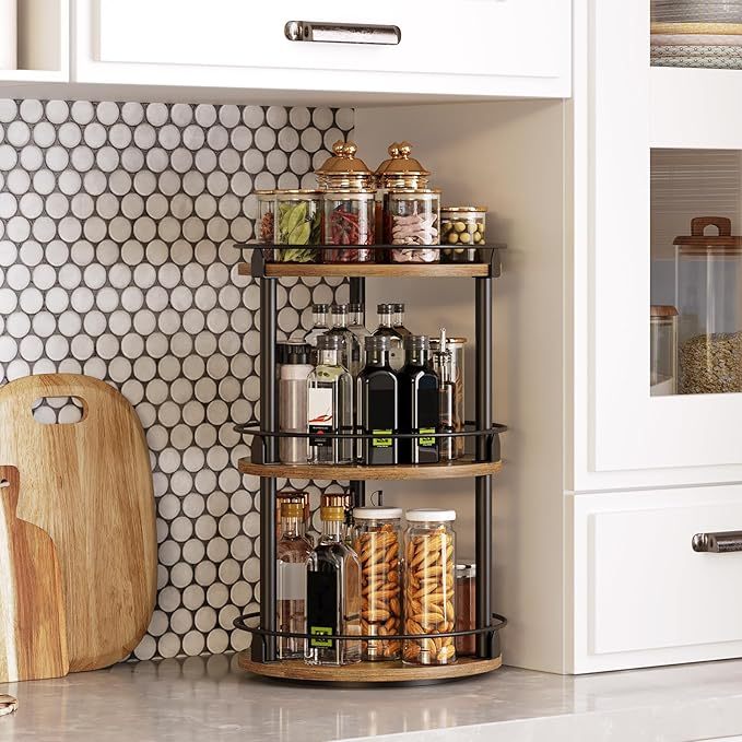 Three-tier rotating spice rack storage rack