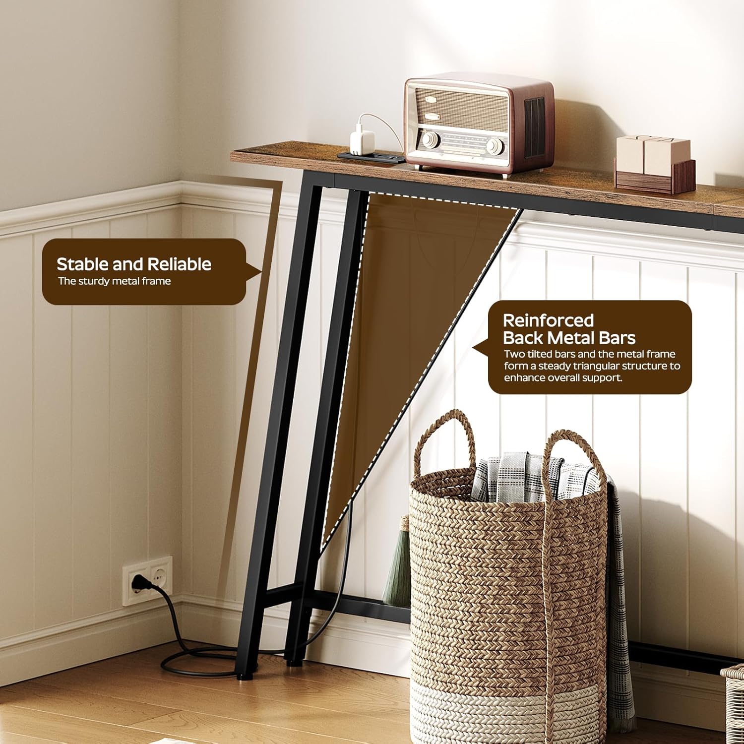 Slim console table with power outlet