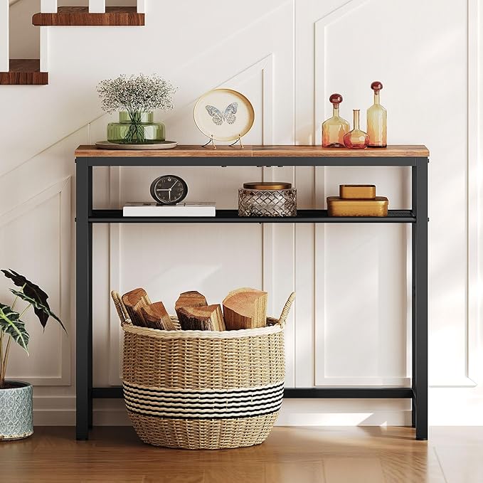 Double-tier wrought iron console table