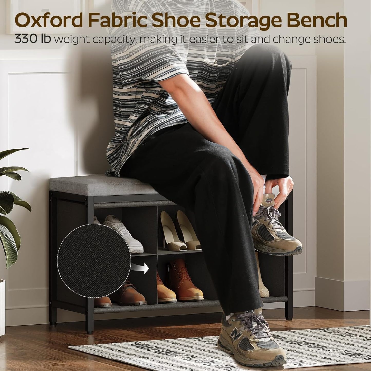 Padded entryway shoe bench