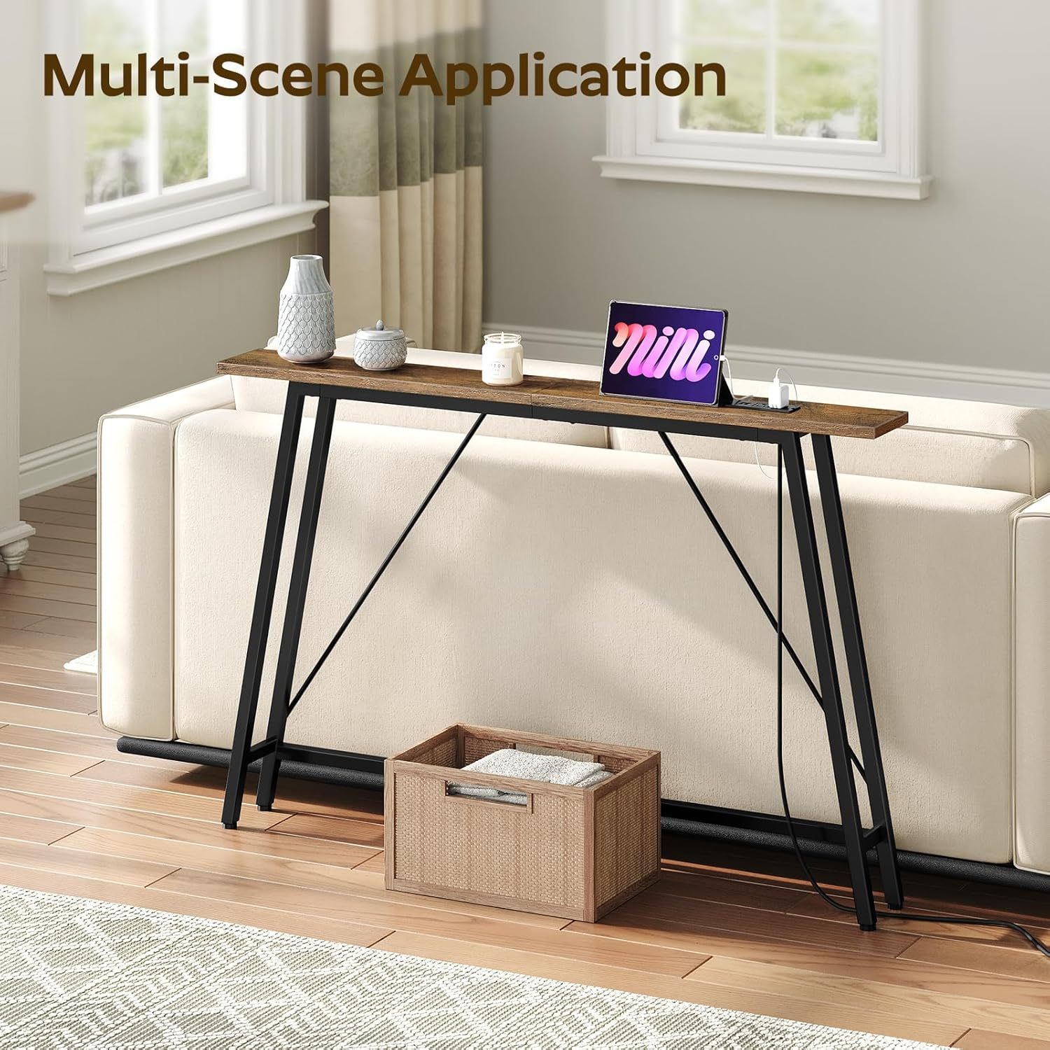 Slim console table with power outlet