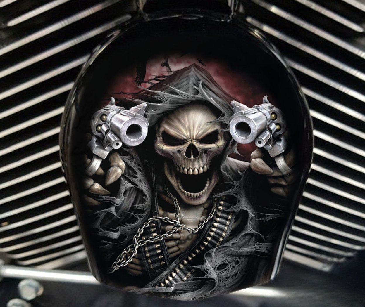 🔥COWBELL HORN COVER-Scrollwork Skulls