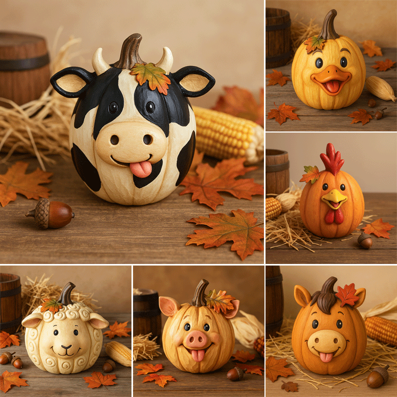 Farm Animal Pumpkin Figurines