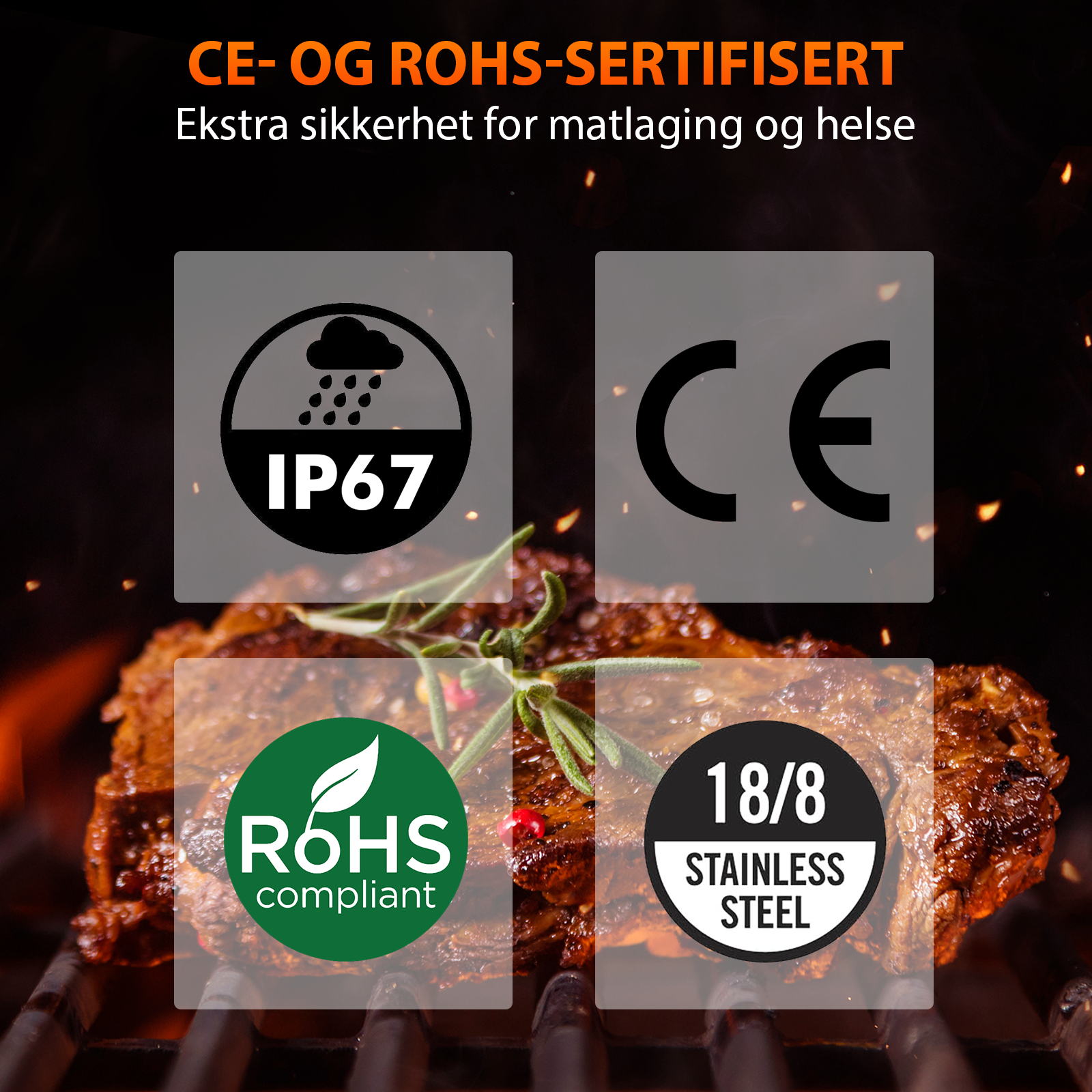 Grillpar BQ-60 – Trådløs Bluetooth-temperaturmåler for biff, røyking og grilling