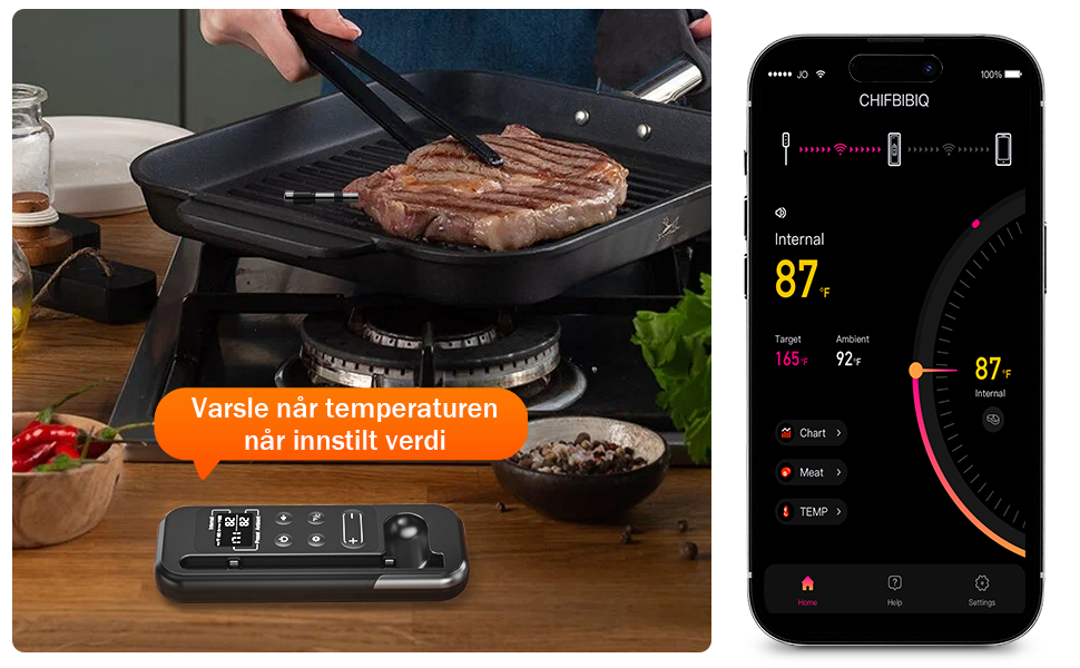 Grillpar BQ-60 – Trådløs Bluetooth-temperaturmåler for biff, røyking og grilling