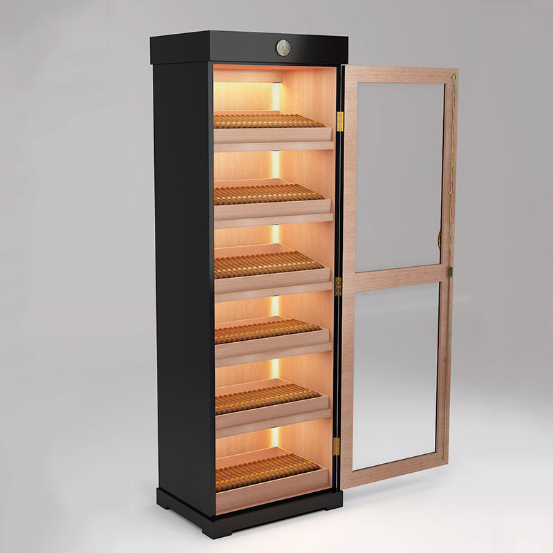 Single-Door Black Spanish Cedar Cigar Cabinet