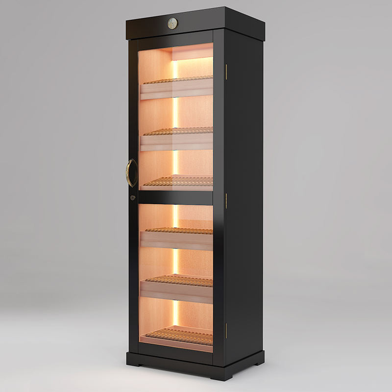 Single-Door Black Spanish Cedar Cigar Cabinet
