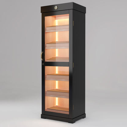 Single-Door Black Spanish Cedar Cigar Cabinet