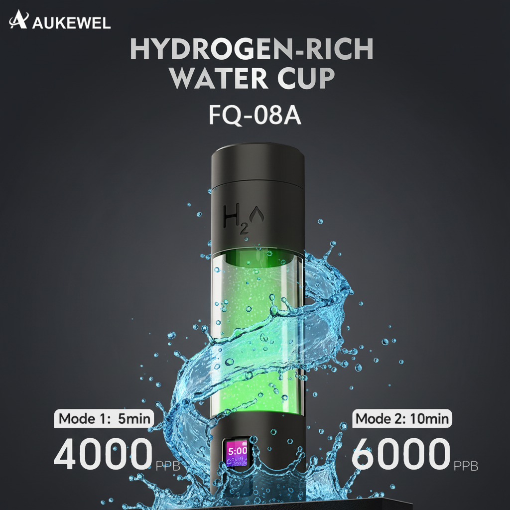 Aukewel PEM Hydrogen Rich Water bottle Portable Alkaline Water Cup with Big Screen Profession Wellness Water Bottles ABS-FQ-08A