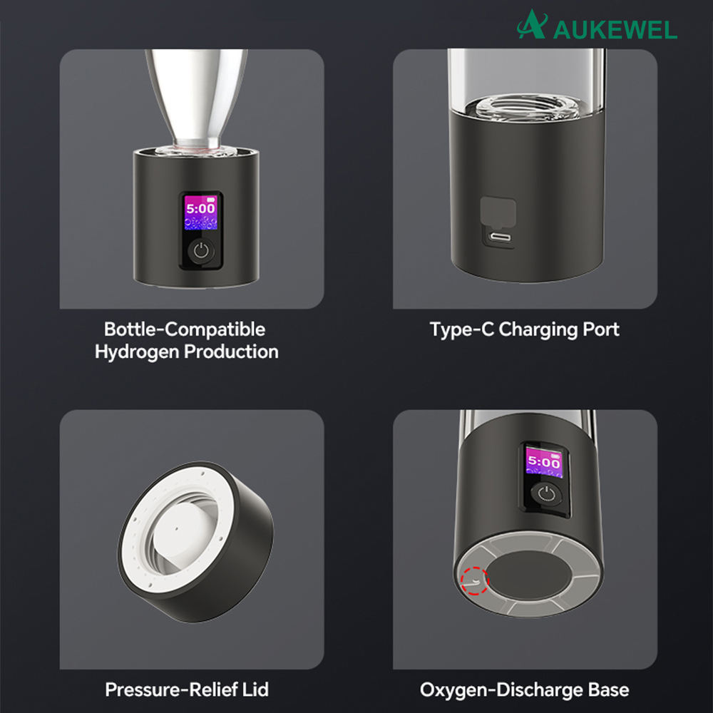 Aukewel PEM Hydrogen Rich Water bottle Portable Alkaline Water Cup with Big Screen Profession Wellness Water Bottles ABS-FQ-08A