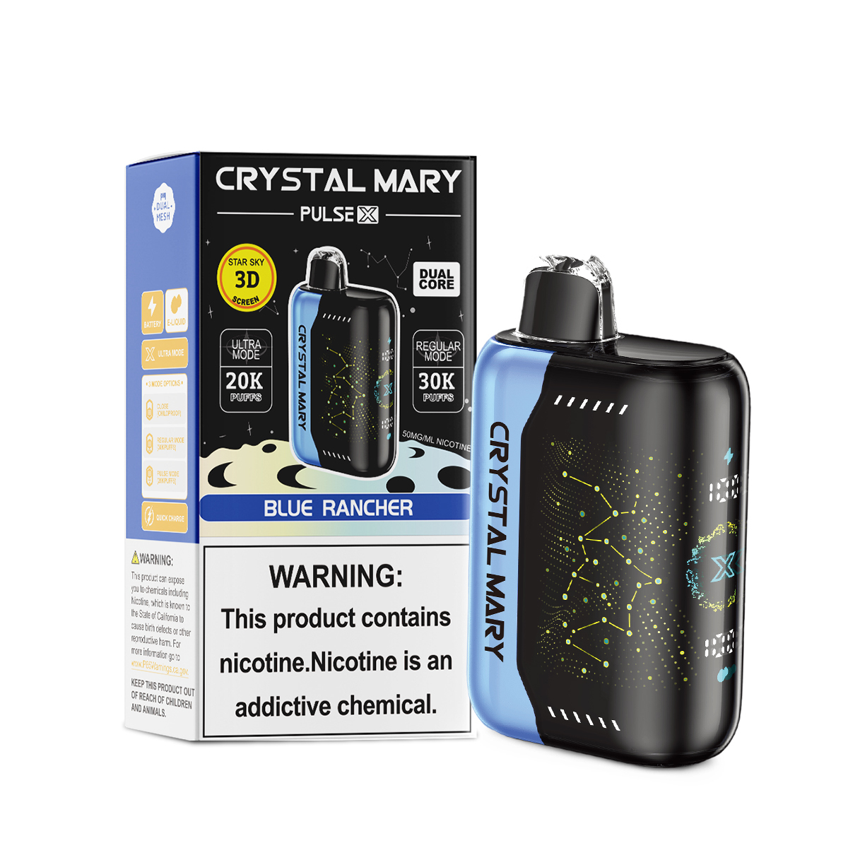CRYSTAL MARY PulseX | 20K/30K Dual-Mode Disposable E-Cigarette | VPU Security System | 10 Popular Flavors