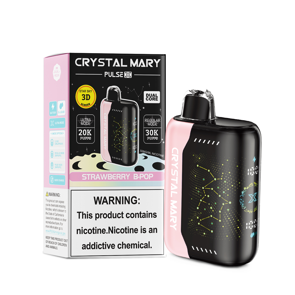 CRYSTAL MARY PulseX | 20K/30K Dual-Mode Disposable E-Cigarette | VPU Security System | 10 Popular Flavors
