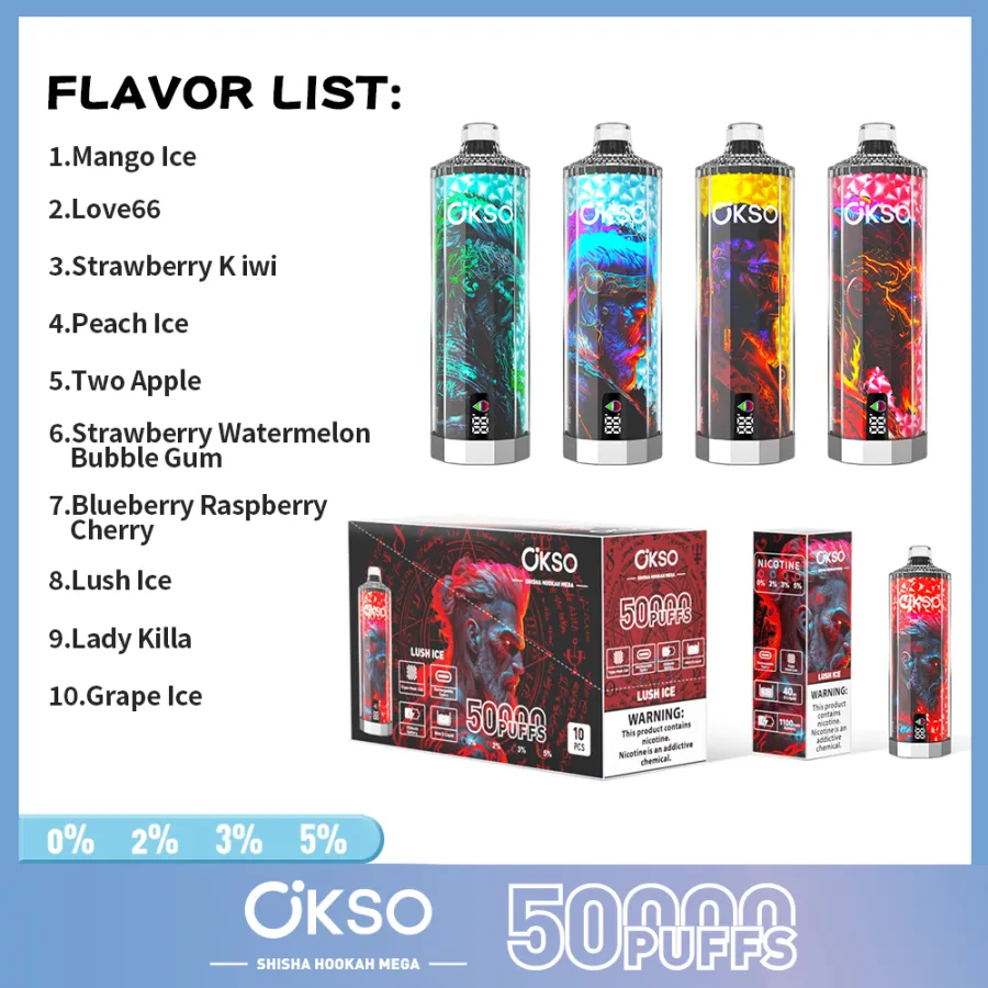 OKsO Shisha Hookahmega 50k Disposable Vape 50000 Puffs Triple Mesh Coil