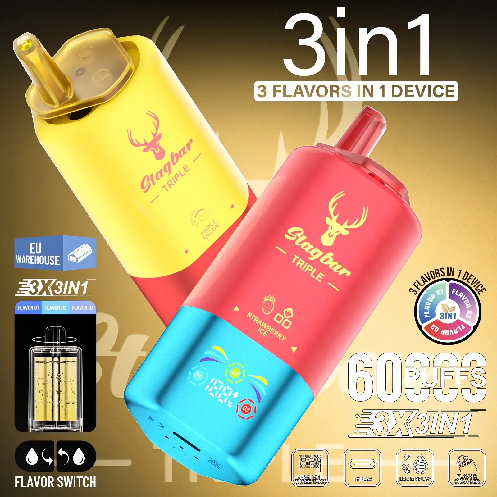 Star Bar Triple 60000 Puffs 3 IN 1 Disposable Vape