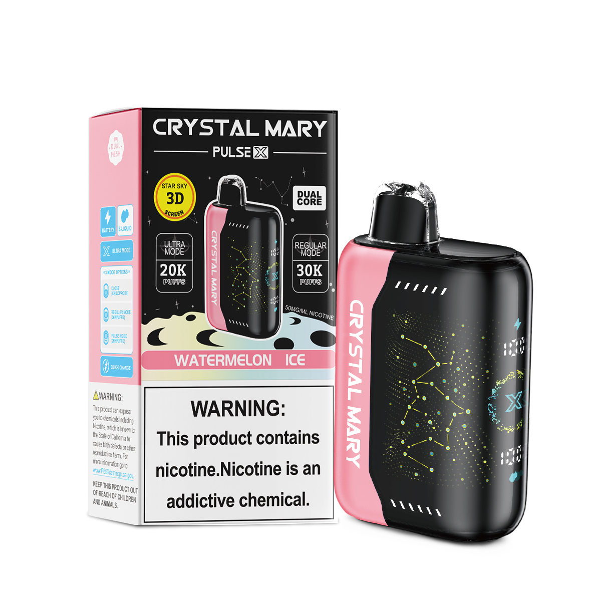 CRYSTAL MARY PulseX | 20K/30K Dual-Mode Disposable E-Cigarette | VPU Security System | 10 Popular Flavors