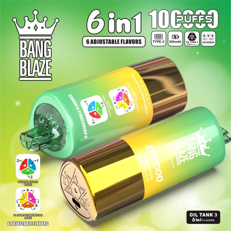 Bang Blaze 100K Puffs 6in1 Vape – 60ML | Triple Oil Tanks | 6 Flavors | Type-C Rechargeable | 0–5% Nicotine | Pure & Mix Modes