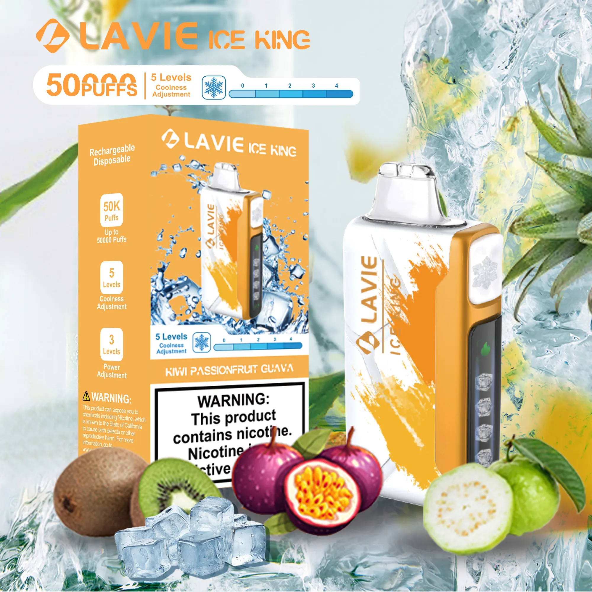 Lavie Ice King 50000 Puffs Disposable Vape | 850mAh Rechargeable Battery | 5% Nicotine | 5-Level Cooling Control - CloudovaVape