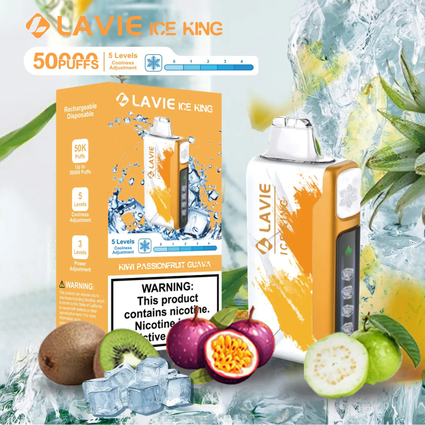 Lavie Ice King 50000 Puffs Disposable Vape | 850mAh Rechargeable Battery | 5% Nicotine | 5-Level Cooling Control - CloudovaVape