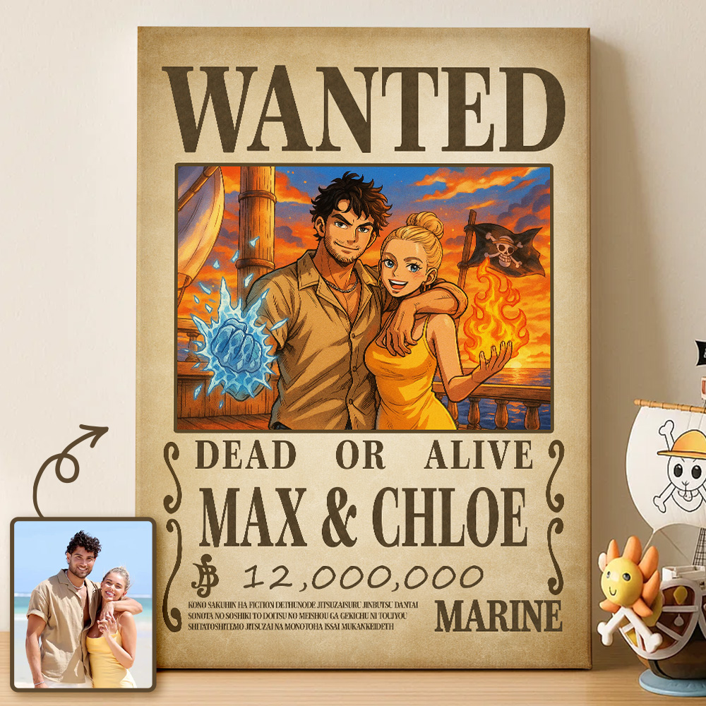 Custom Anime Wanted Couple Portrait Devil Fruits Frame, Akuma no Mi Theme Frame Gift