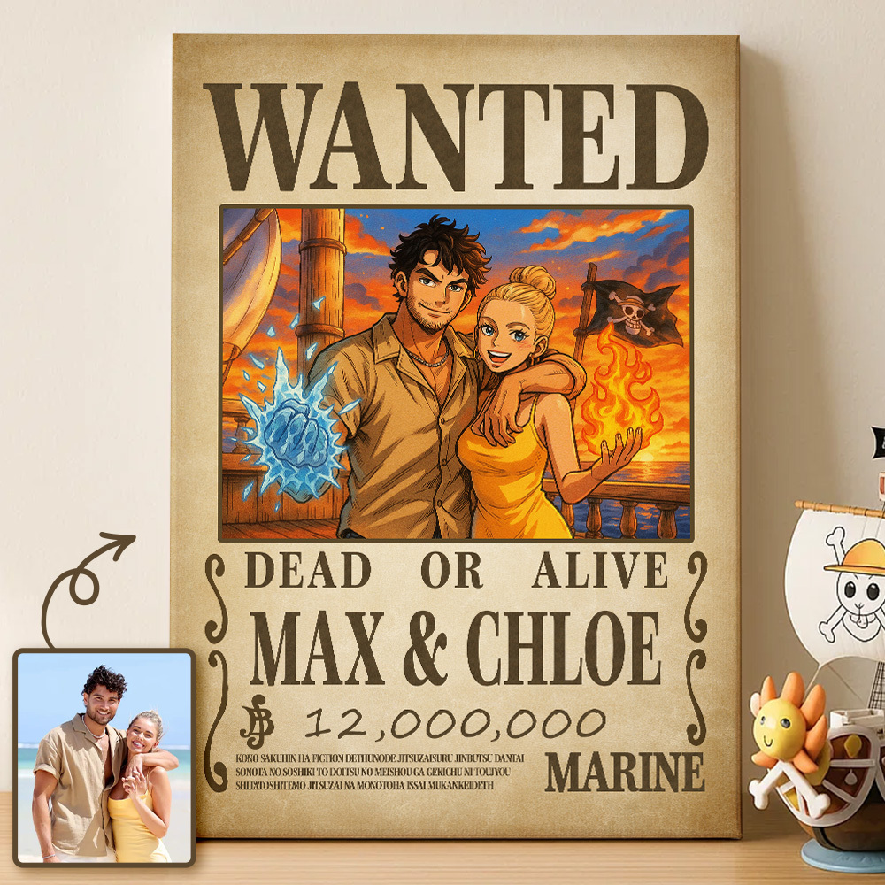 Custom Anime Wanted Couple Portrait Devil Fruits Frame, Akuma no Mi Theme Frame Gift