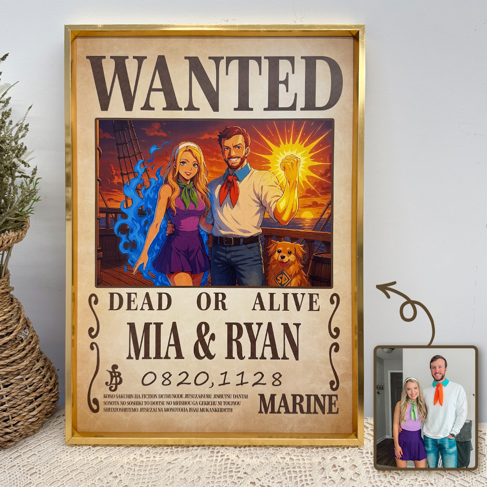 Custom Anime Wanted Couple Portrait Devil Fruits Frame, Akuma no Mi Theme Frame Gift