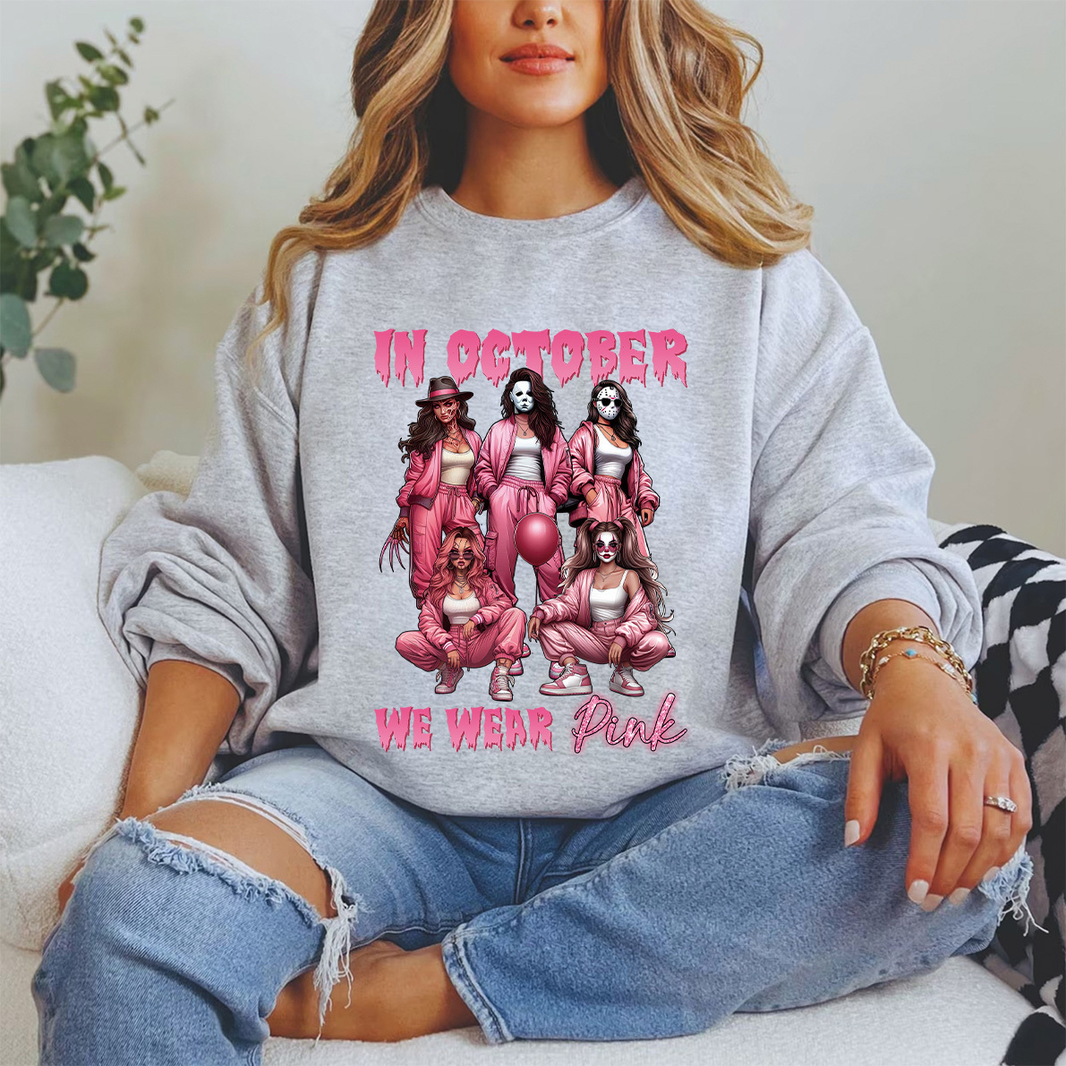 In October We Wear Pink Vintage Halloween Shirt