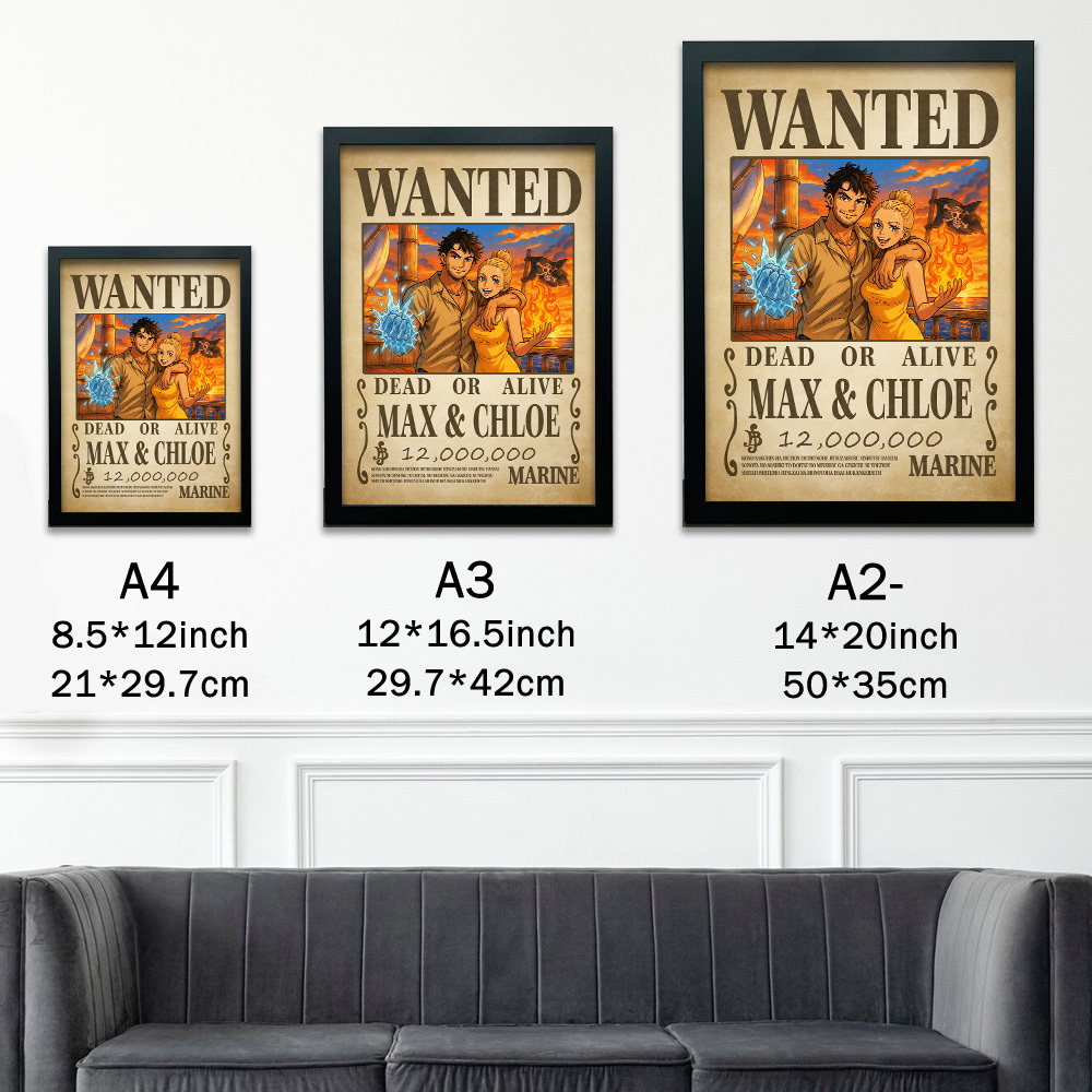 Custom Anime Wanted Couple Portrait Devil Fruits Frame, Akuma no Mi Theme Frame Gift