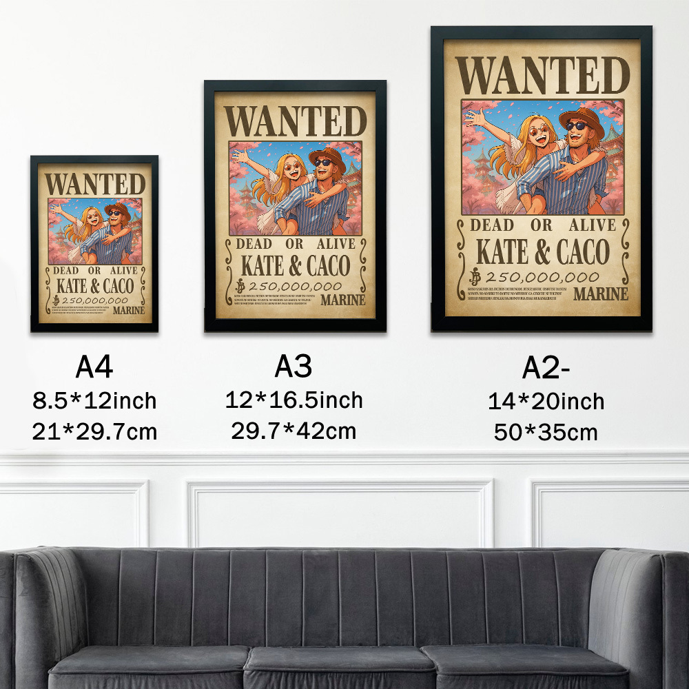 Custom Anime Wanted Couple Portrait, Pirate Theme Frame Gift