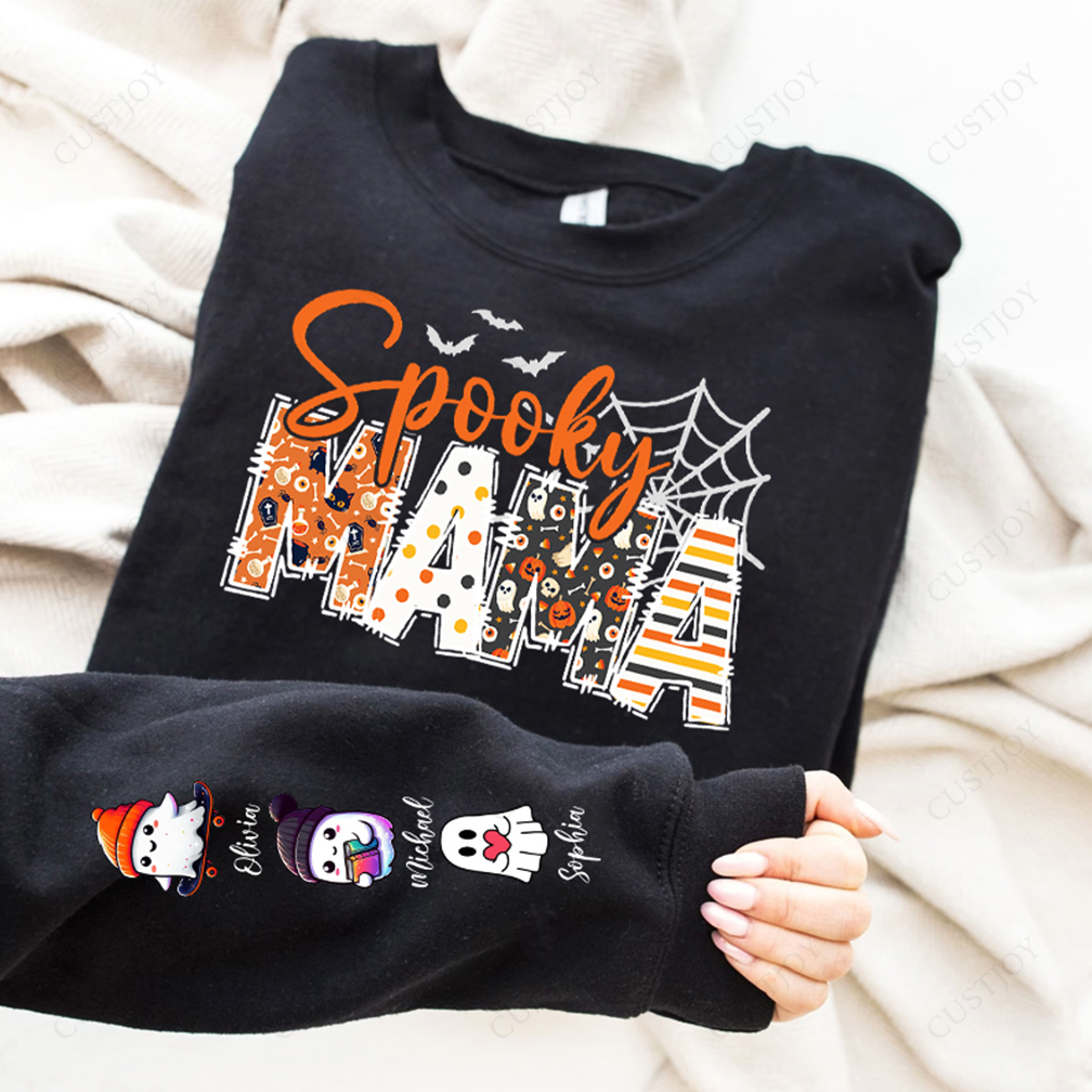 Halloween Mama Wears Her Ghost Kids on Her Sleeve Custom Sweatshirt