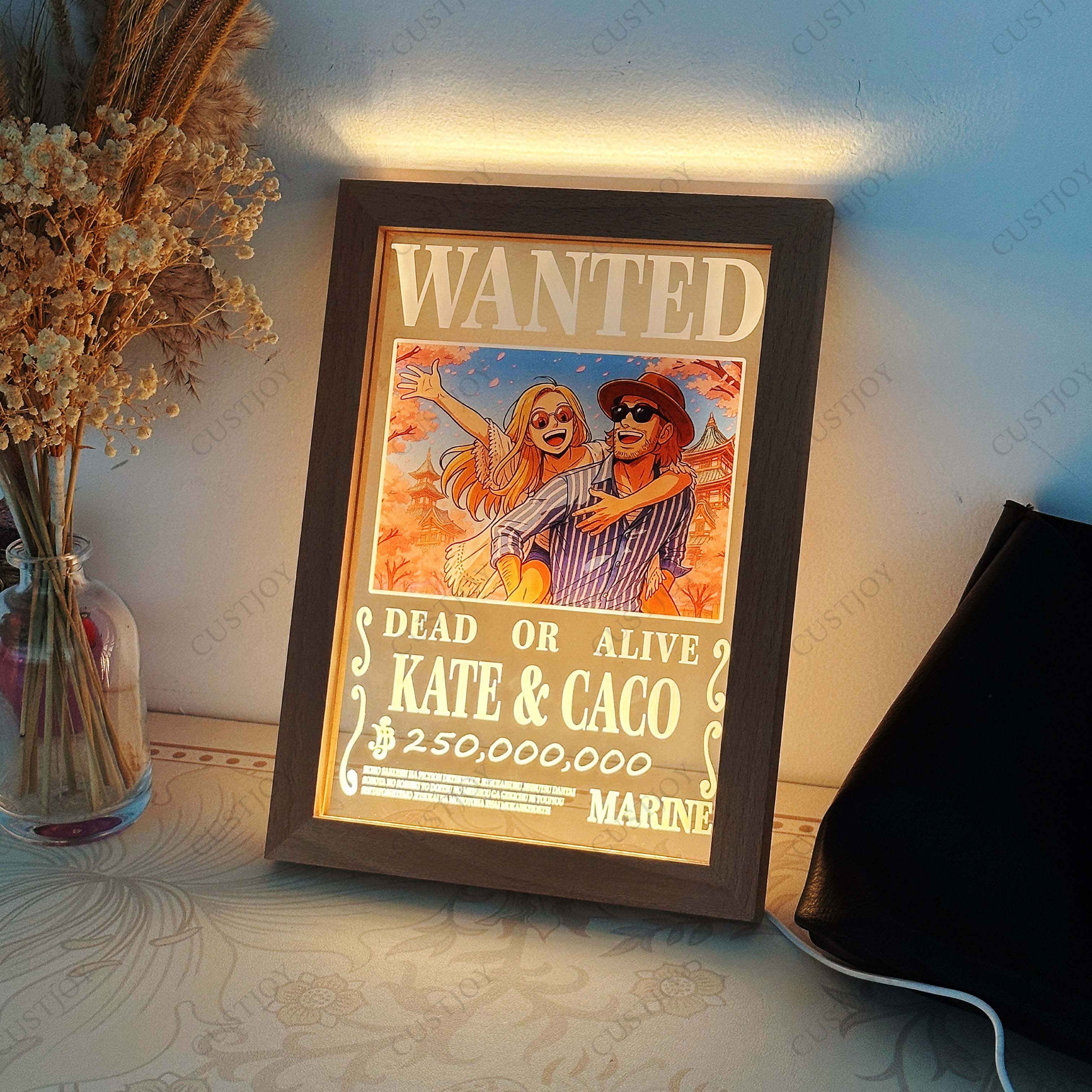 Personalized Anime Wanted Couple Portrait Led light frame⚓