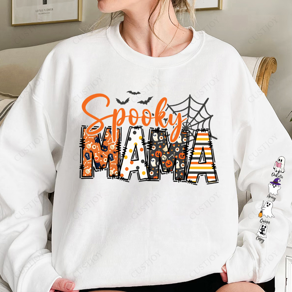 Halloween Mama Wears Her Ghost Kids on Her Sleeve Custom Sweatshirt