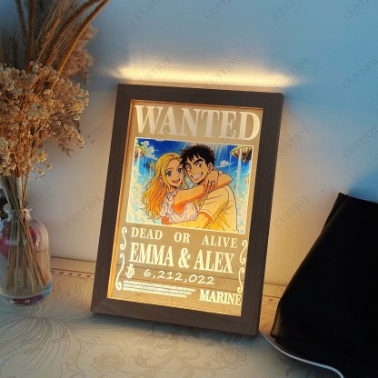 Personalized Anime Wanted Couple Portrait Led light frame⚓
