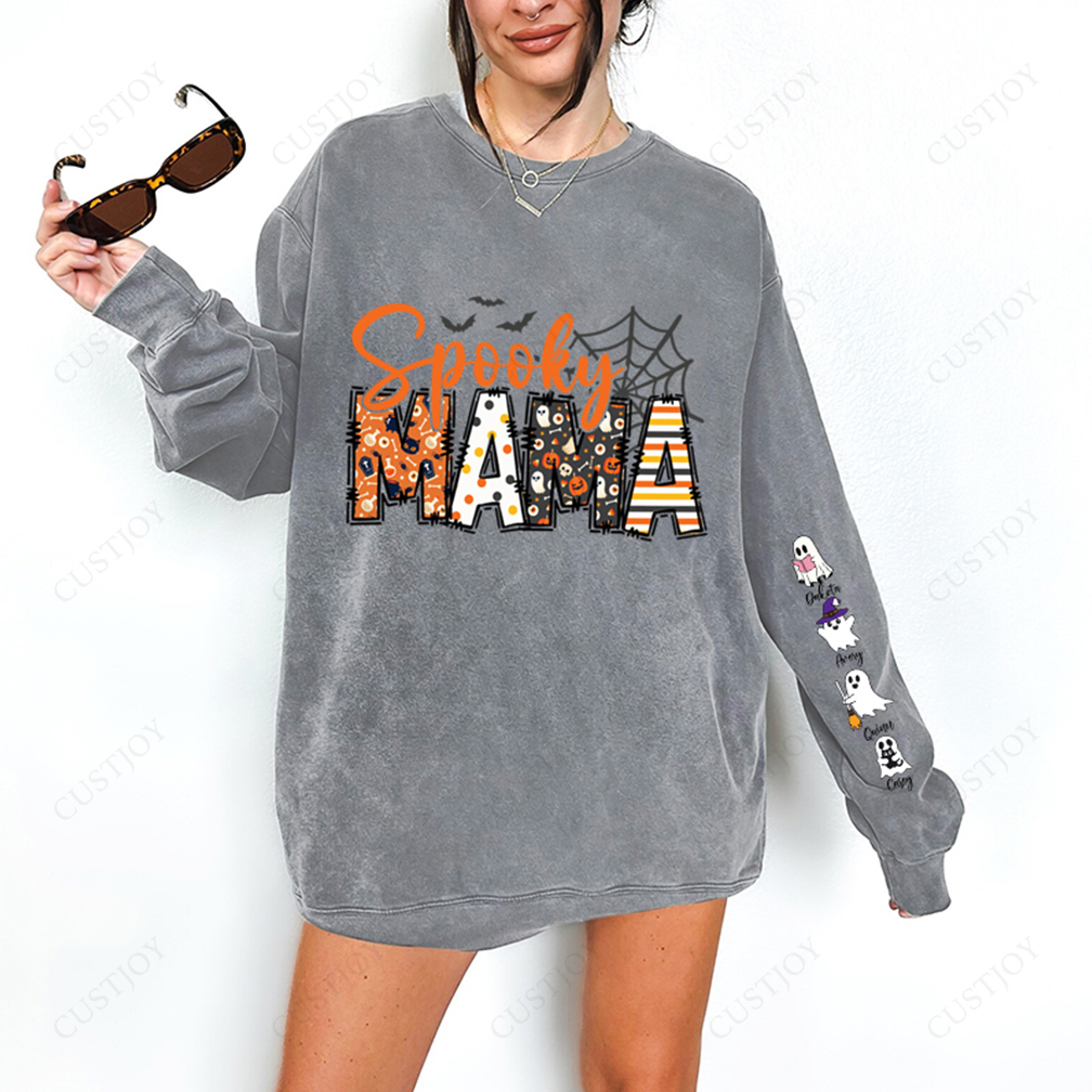 Halloween Mama Wears Her Ghost Kids on Her Sleeve Custom Sweatshirt