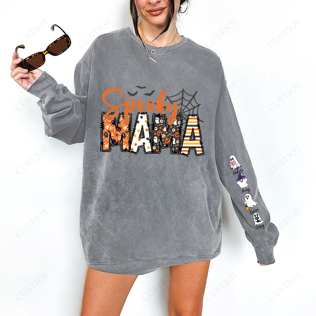Halloween Mama Wears Her Ghost Kids on Her Sleeve Custom Sweatshirt