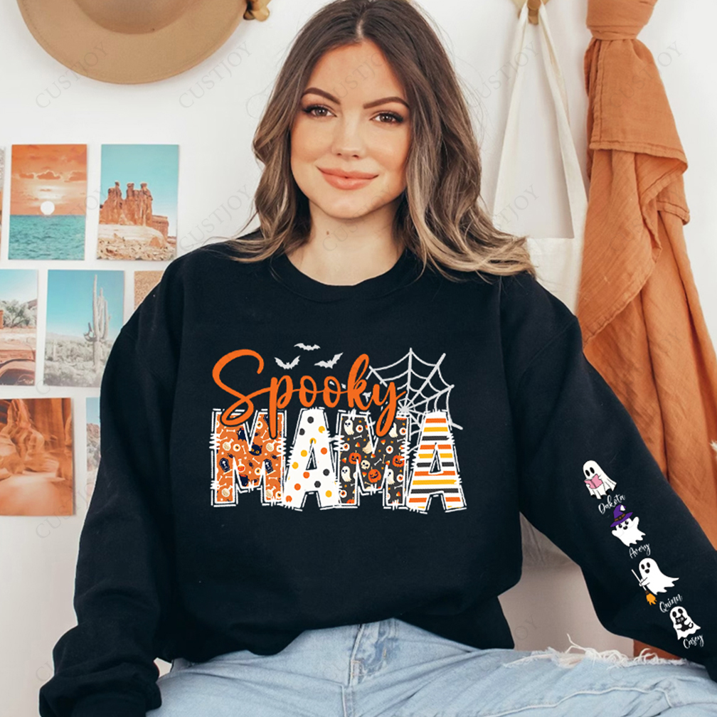 Halloween Mama Wears Her Ghost Kids on Her Sleeve Custom Sweatshirt