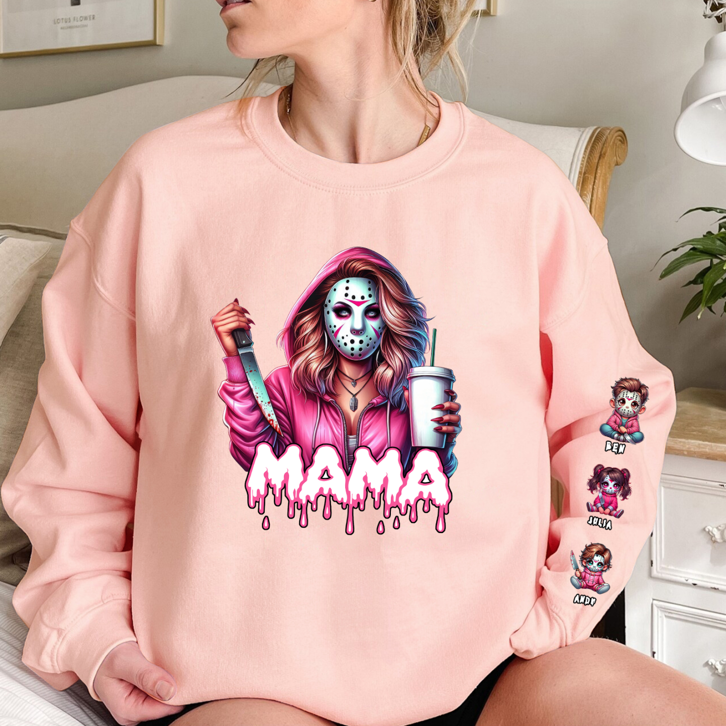 Personalized Horror Mask Mama Halloween Sweatshirt
