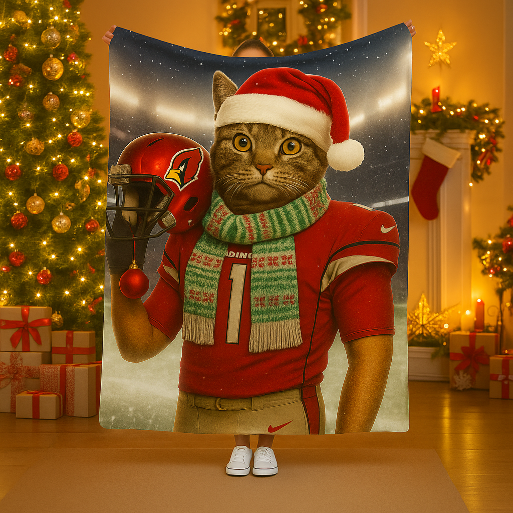 Christmas Hand-Painted Custom American Football Pets Blankets🎄🏈
