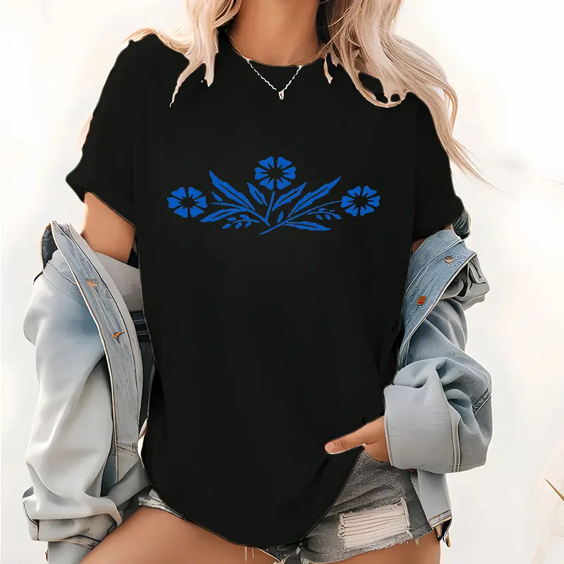 “Minimalist Blue Floral” Casual Tee