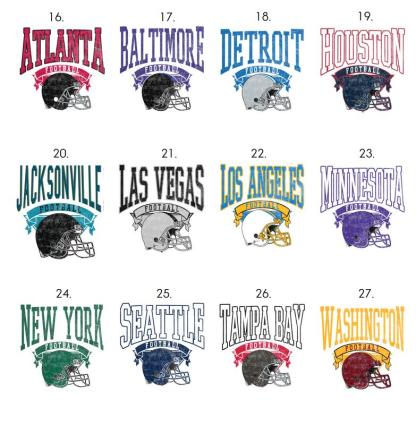 American Football City Team Graphic Tees
