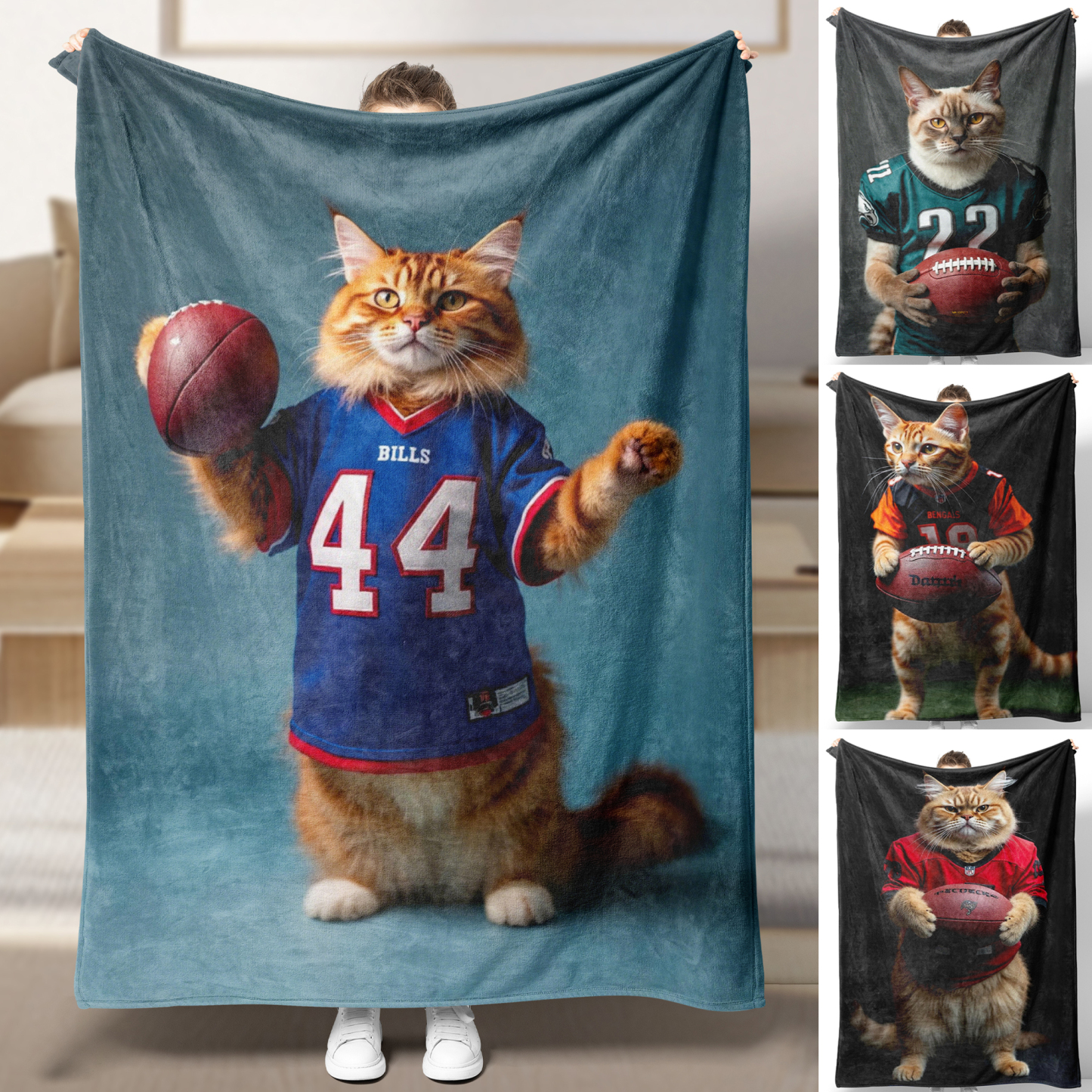 Hand-Painted Custom American Football Cat Pet NFL NACC Blankets🏈