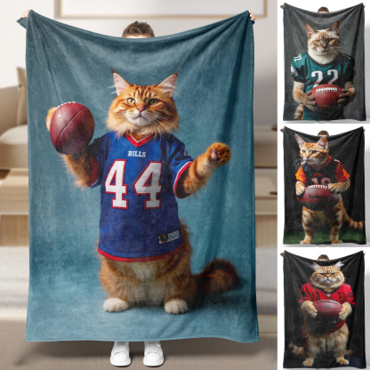 Hand-Painted Custom American Football Cat Pet NFL NACC Blankets🏈