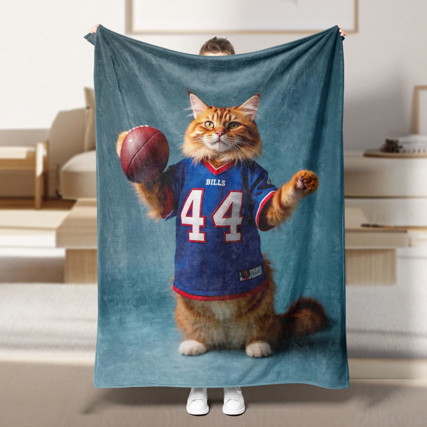 Hand-Painted Custom American Football Cat Pet NFL NACC Blankets🏈