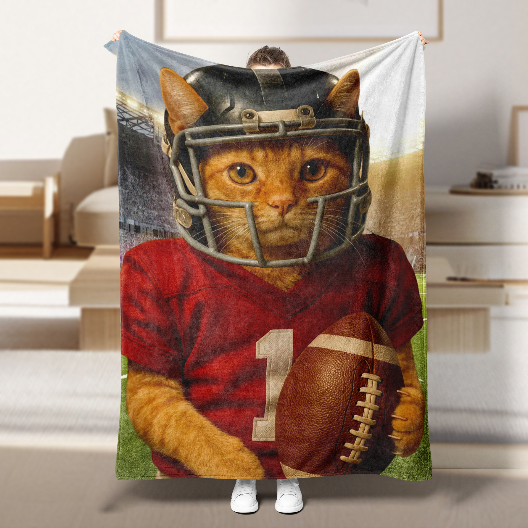 Hand-Painted Custom American Football Cat Pet NFL NACC Blankets🏈