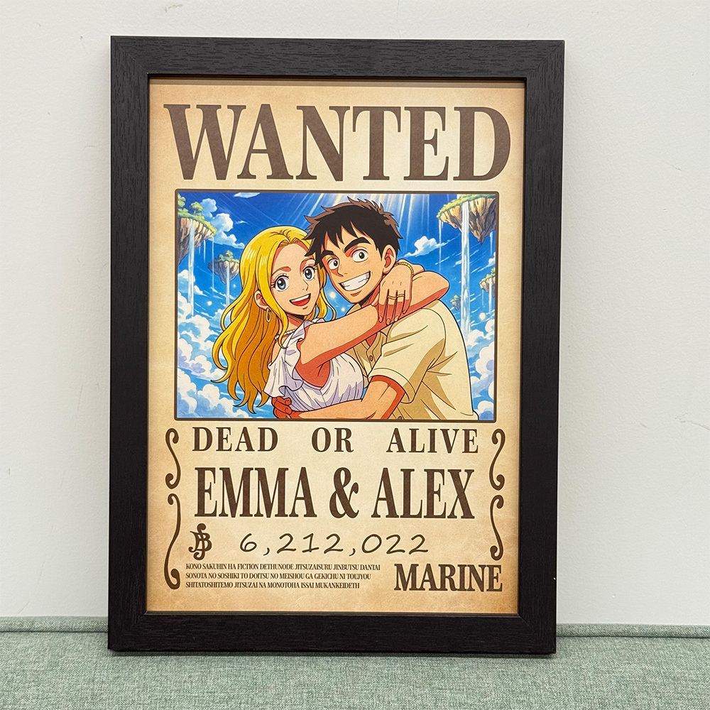 Custom Anime Wanted Couple Portrait, Pirate Theme Frame Gift