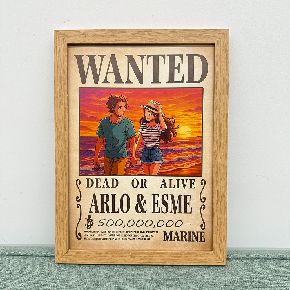 Custom Anime Wanted Couple Portrait, Pirate Theme Frame Gift