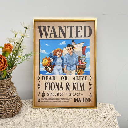 Custom Anime Wanted Couple Portrait, Pirate Theme Frame Gift