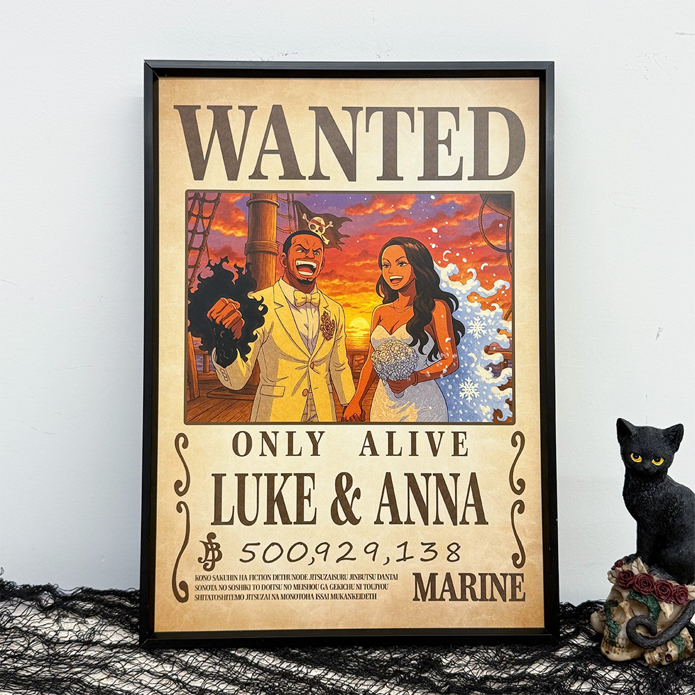 Custom Anime Wanted Couple Portrait Devil Fruits Frame, Akuma no Mi Theme Frame Gift