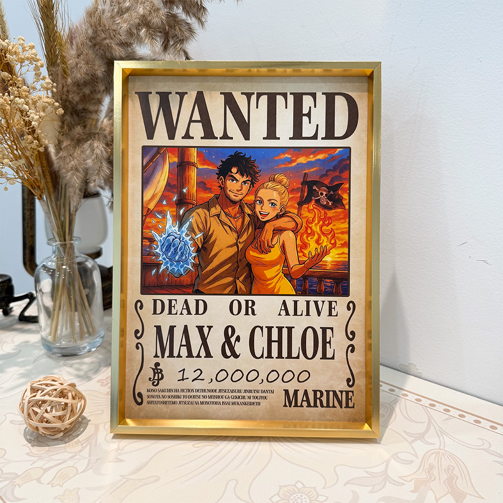 Custom Anime Wanted Couple Portrait Devil Fruits Frame, Akuma no Mi Theme Frame Gift