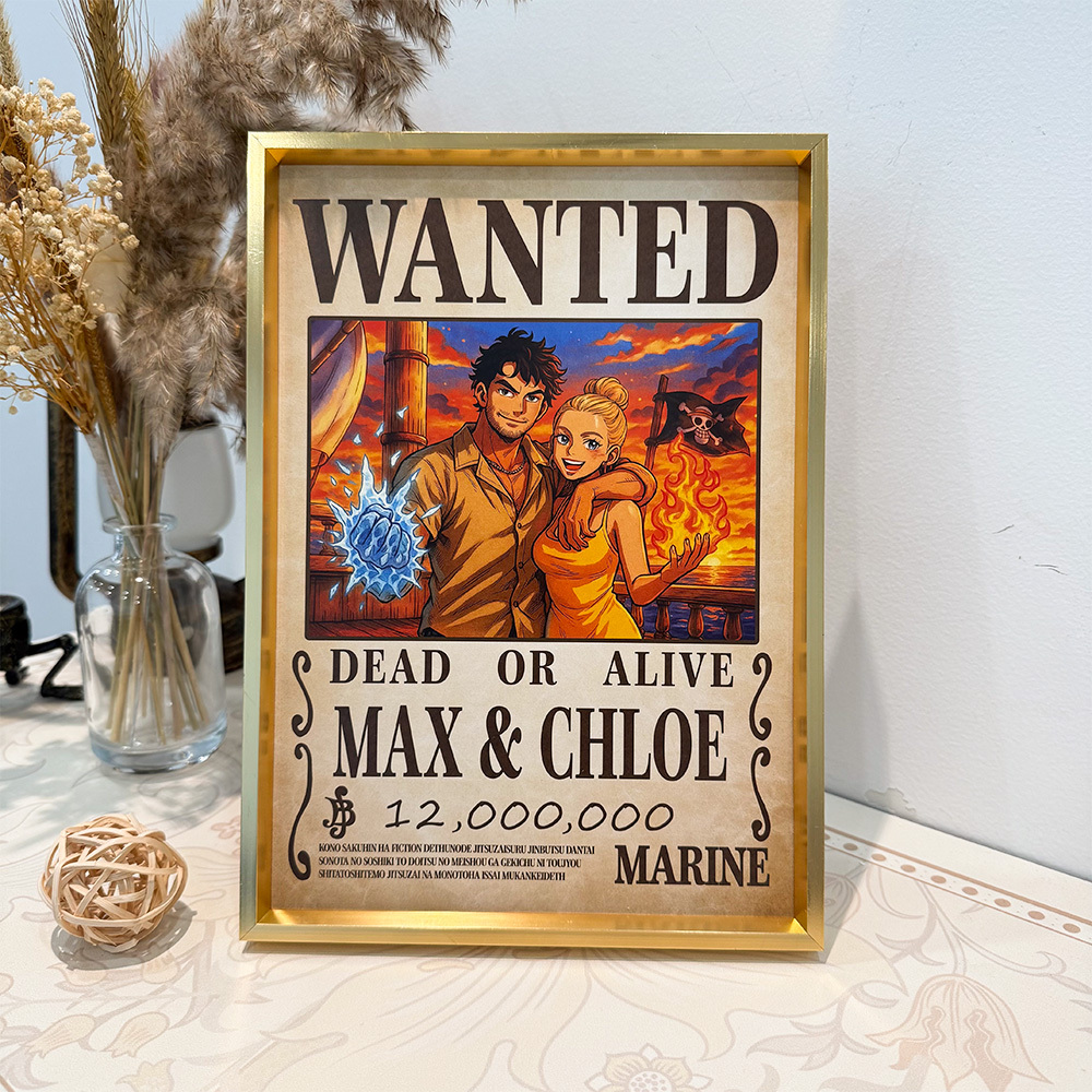 Custom Anime Wanted Couple Portrait Devil Fruits Frame, Akuma no Mi Theme Frame Gift